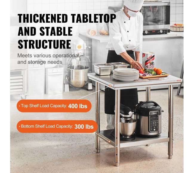 Nerūdijančio plieno virtuvės darbo stalas 60x76x80 cm2