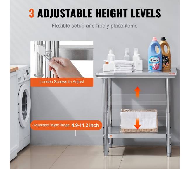 Nerūdijančio plieno virtuvės darbo stalas 60x76x80 cm4