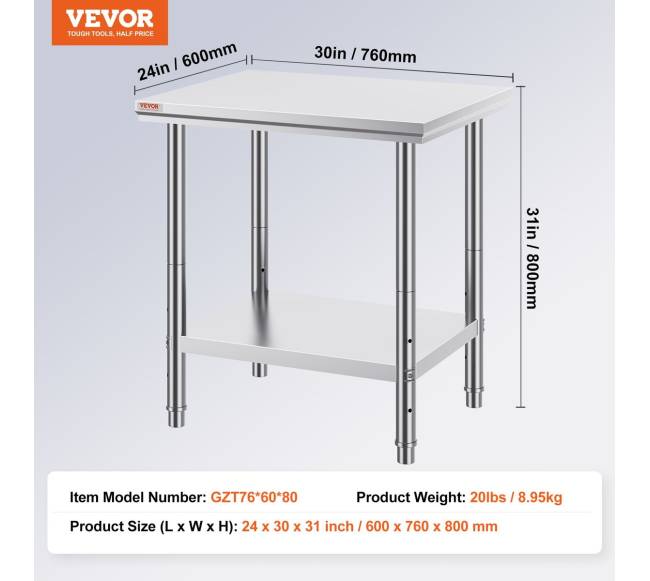 Nerūdijančio plieno virtuvės darbo stalas 60x76x80 cm6