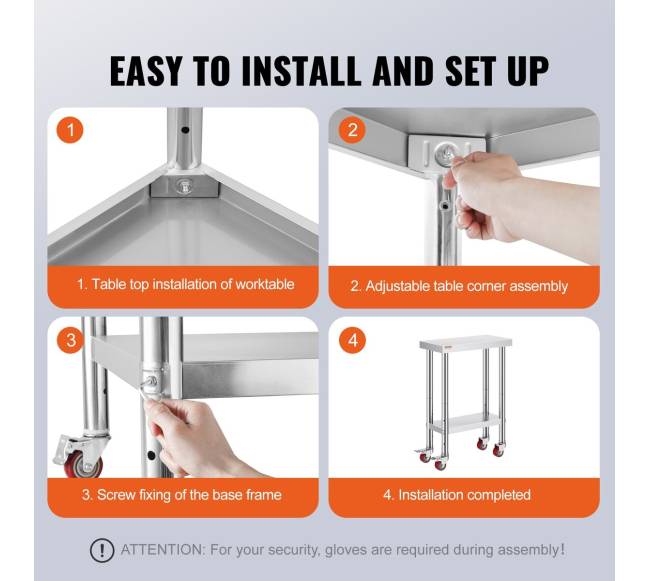 Nerūdijančio plieno darbastalis su 4 ratukais5