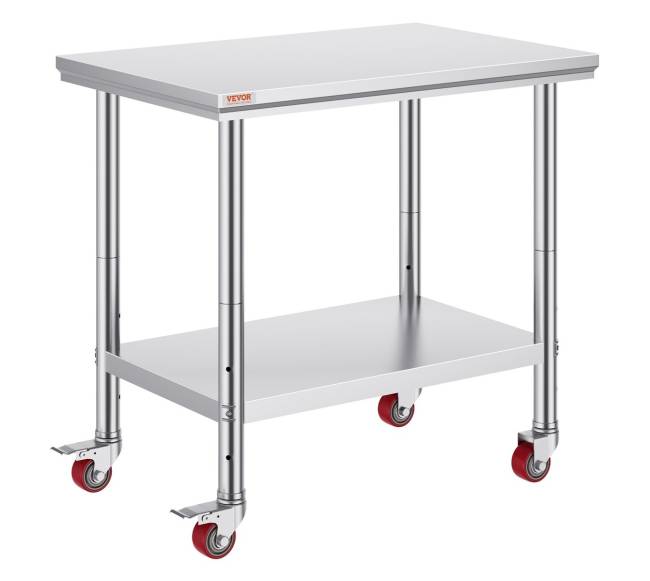 Nerūdijančio plieno darbo stalas 92x61 cm su reguliuojama lentyna0