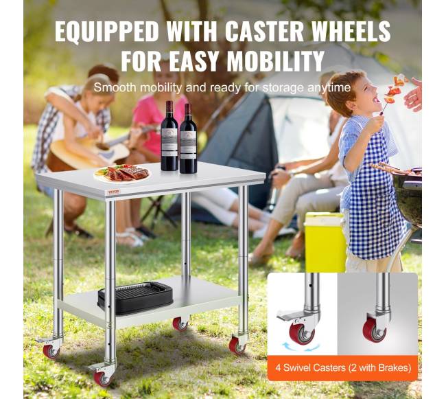 Nerūdijančio plieno darbo stalas 92x61 cm su reguliuojama lentyna3