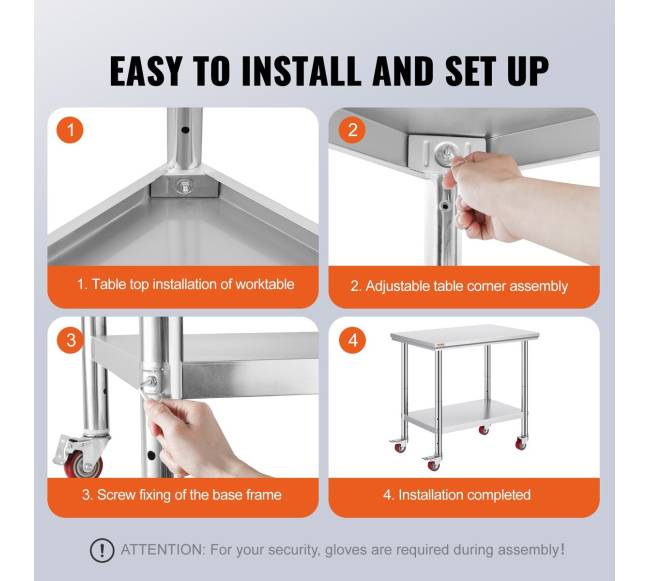 Nerūdijančio plieno darbo stalas 92x61 cm su reguliuojama lentyna5