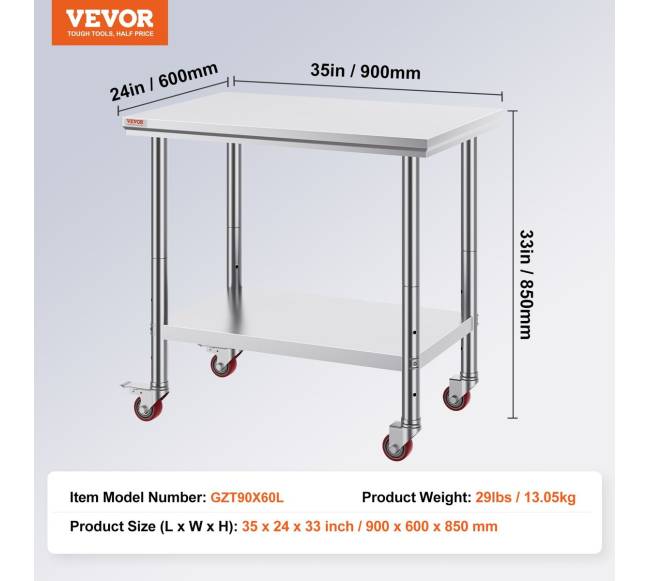 Nerūdijančio plieno darbo stalas 92x61 cm su reguliuojama lentyna6