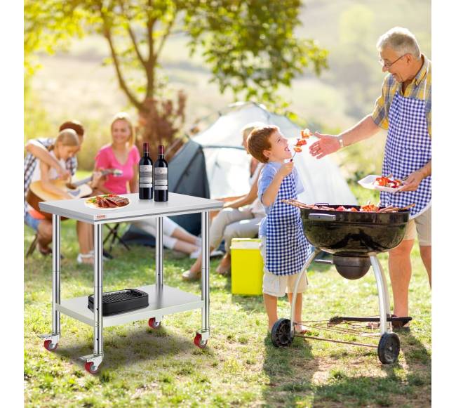 Nerūdijančio plieno darbo stalas 92x61 cm su reguliuojama lentyna7