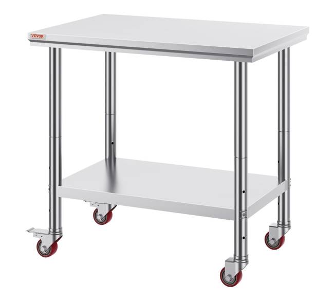 Nerūdijančio plieno darbo stalas 92x61 cm su reguliuojama lentyna8