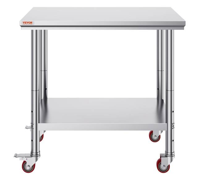 Nerūdijančio plieno darbo stalas 92x61 cm su reguliuojama lentyna9