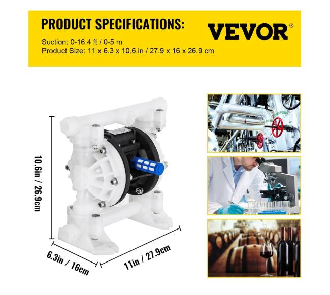Oro diafragminis siurblys, 7 GPM, 100 PSI, polipropilenas6