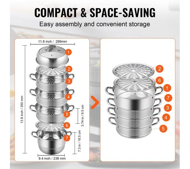 Nerūdijančio plieno garpuodis koldūnams 5 aukštų5