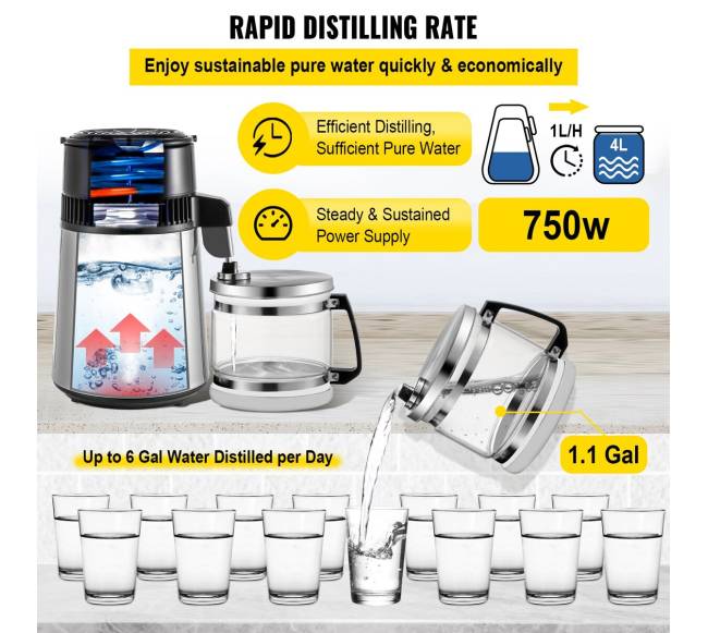 Reguliuojamos temperatūros vandens distiliatorius 750W 4L2