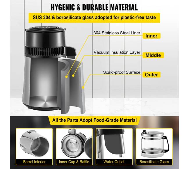 Reguliuojamos temperatūros vandens distiliatorius 750W 4L3