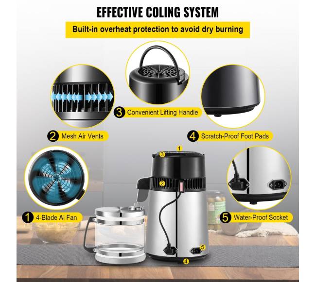 Reguliuojamos temperatūros vandens distiliatorius 750W 4L5