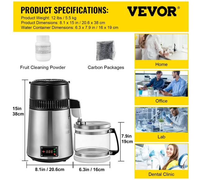 Reguliuojamos temperatūros vandens distiliatorius 750W 4L6