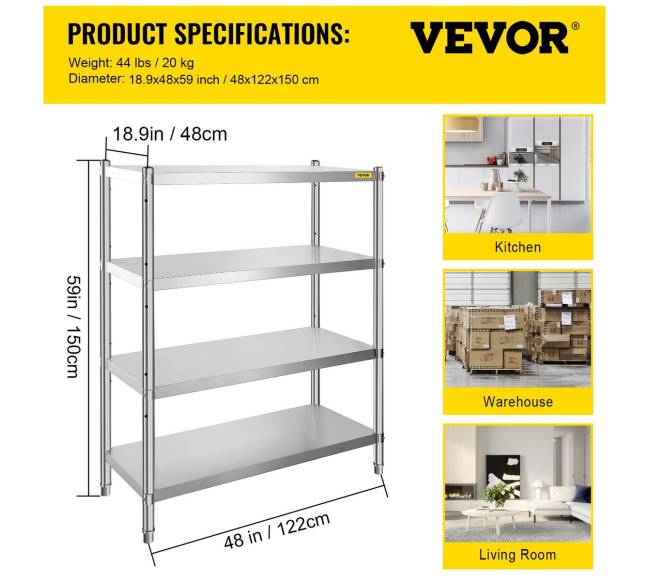 Nerūdijančio plieno lentyna, reguliuojama keturių lygių6