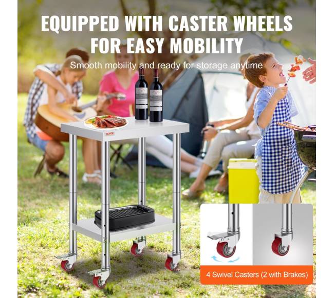 Nerūdijančio plieno virtuvinis stalas su ratukais3