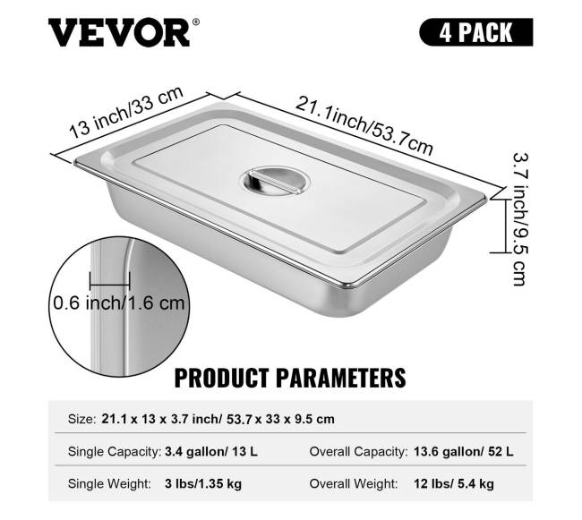 Nerūdijančio plieno garų stalo dėklai, 4 vnt.6