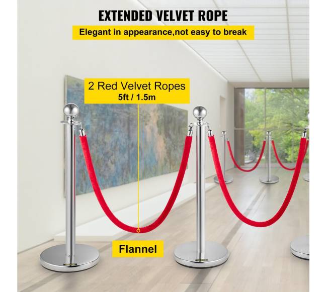 Sidabrinės eilės kontrolės stulpai su raudonu virve3