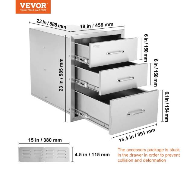 Vevor lauko virtuvės stalčius iš nerūdijančio plieno6