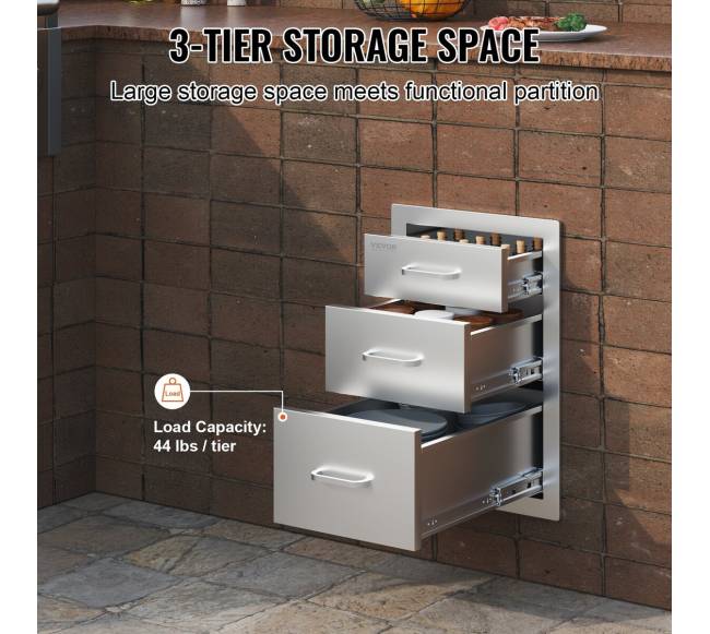 Vevor nerūdijančio plieno trijų stalčių spintelė2