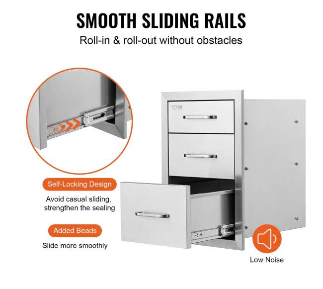 Vevor nerūdijančio plieno trijų stalčių spintelė4