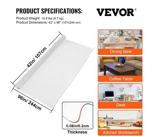 Storas permatomas PVC stalo užtiesalas 96 x 42 cm6