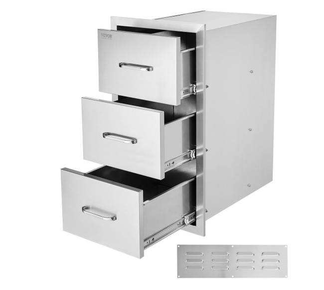 Nerūdijančio plieno trijų stalčių komplektas lauko virtuvei0