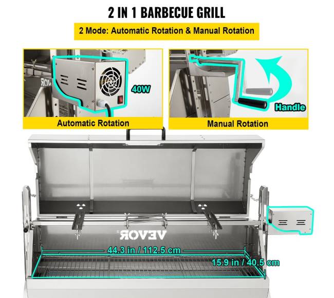 Kepsninė rotisserie su varikliu, nerūdijantis plienas2