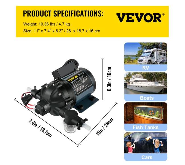 12V vandens siurblys, jachtoms ir RV6