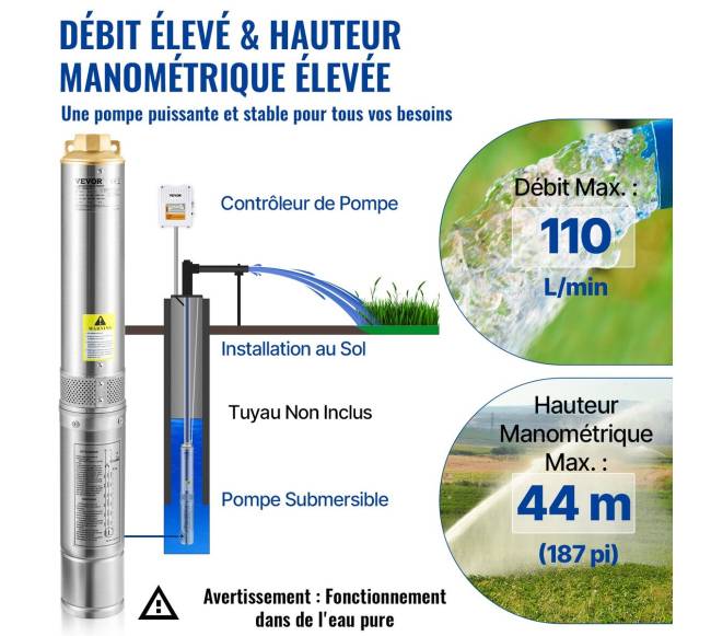 Giluminis vandens siurblys, 370W 230V, nerūdijantis plienas2