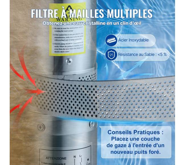 Giluminis vandens siurblys, 370W 230V, nerūdijantis plienas5