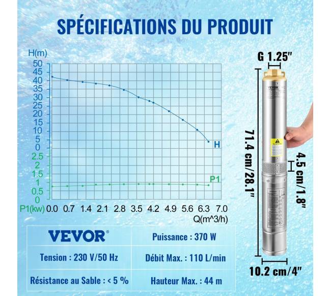 Giluminis vandens siurblys, 370W 230V, nerūdijantis plienas6