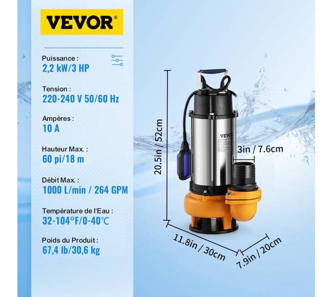 Panardinamas vandens siurblys 2200W su plūduriu6