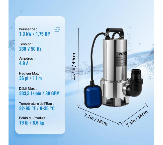 Panardinamas vandens siurblys, 1300W, su plūdiniu jungikliu6