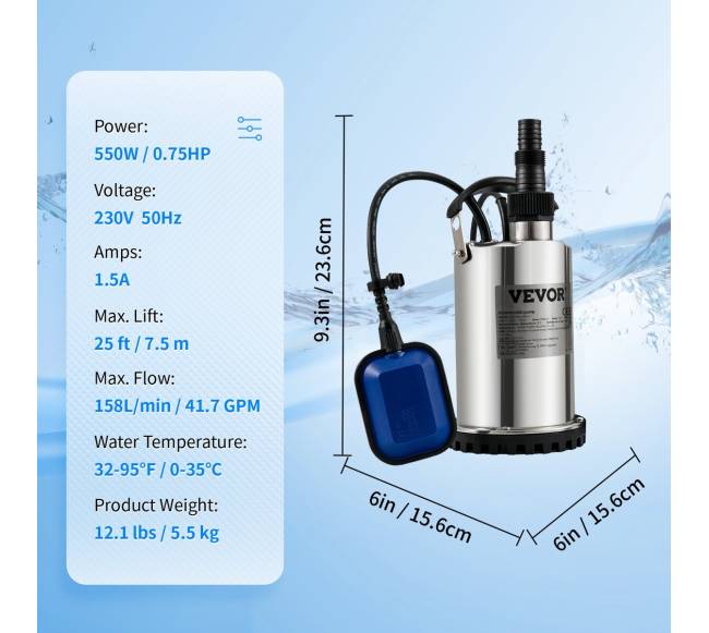 Panardinamas vandens siurblys 550W, 9500 Lval.6