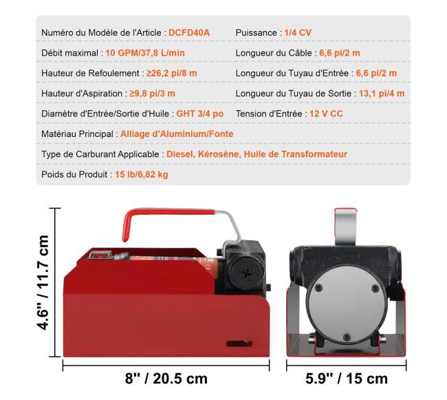 Dyzelinio kuro pernešimo siurblys 12V6