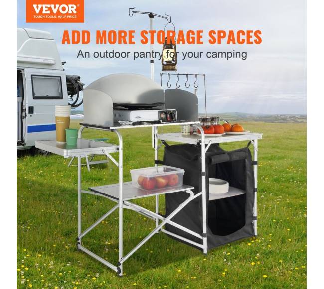 Sulankstomas stovyklavimo virtuvės stalas su vėjo apsauga1