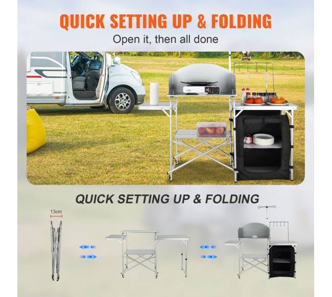 Sulankstomas stovyklavimo virtuvės stalas su vėjo apsauga2