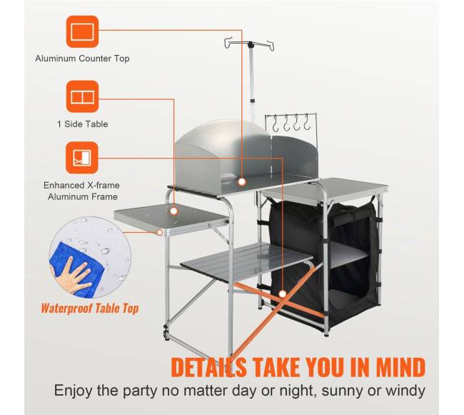 Sulankstomas stovyklavimo virtuvės stalas su vėjo apsauga4