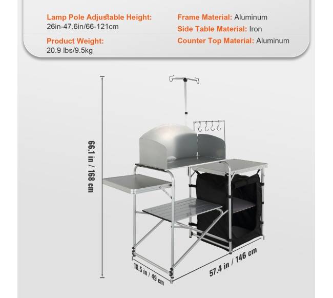 Sulankstomas stovyklavimo virtuvės stalas su vėjo apsauga6