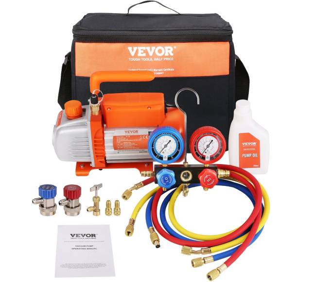 14 AG 4 CFM AC vakuumo pompa ir matuoklių rinkinys0