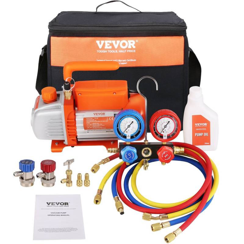 14 AG 4 CFM AC vakuumo pompa ir matuoklių rinkinys0