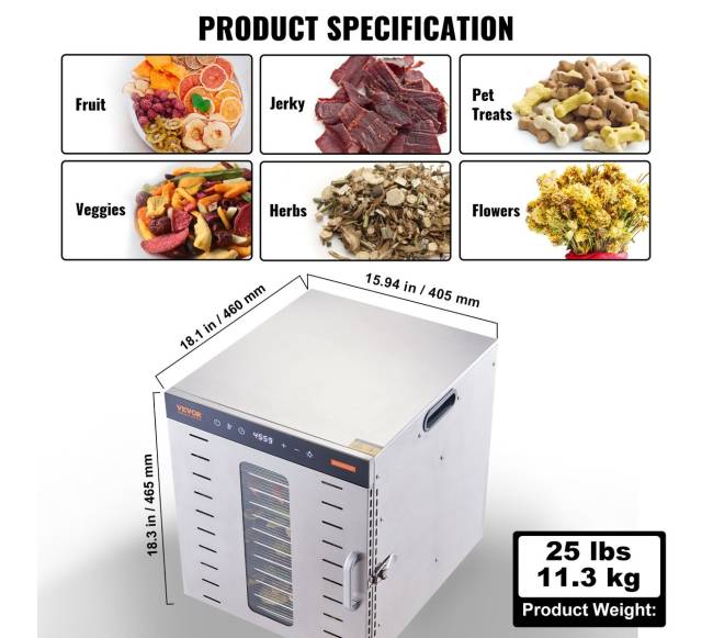 10 padėklų maisto džiovintuvas 1000W6