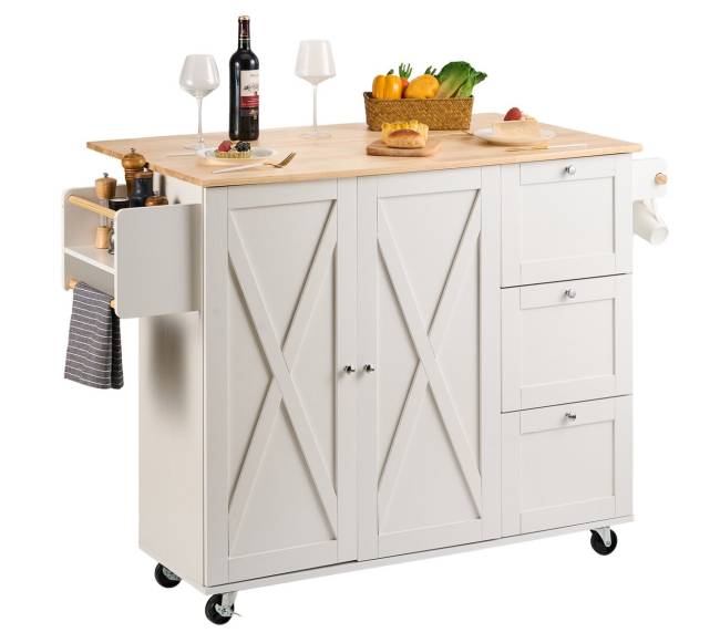 Virtuvinis vežimėlis su mediniu stalviršiu0