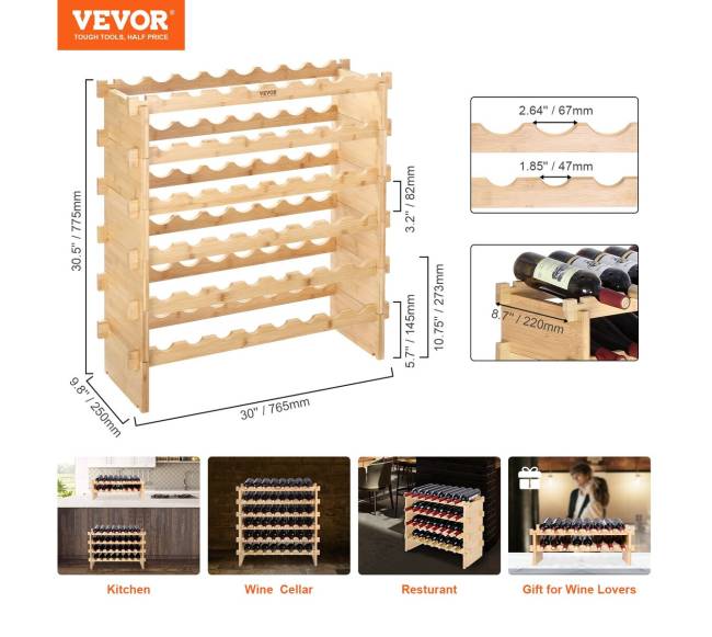 48 butelių bambuko vyno lentyna 6 lygių6