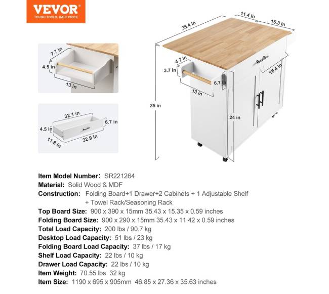 Virtuvės vežimėlis su mediniu viršumi6