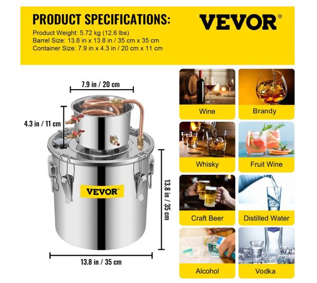 Vevor distiliavimo rinkinys su vandens pompa 36 ltr6