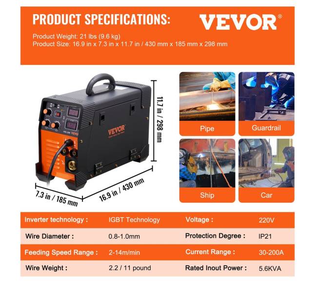 MIG suvirinimo aparatas 200 A, 3in16