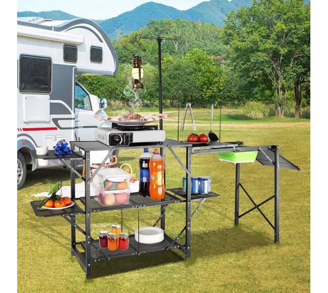 Lauko stovyklavimo virtuvės stalas su kriaukle7