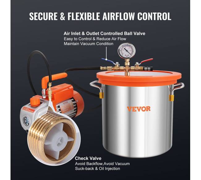 5 galonų vakuuminė kamera ir 3,5 CFM siurblys5