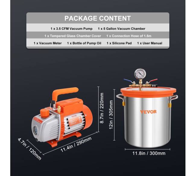 5 galonų vakuuminė kamera ir 3,5 CFM siurblys6